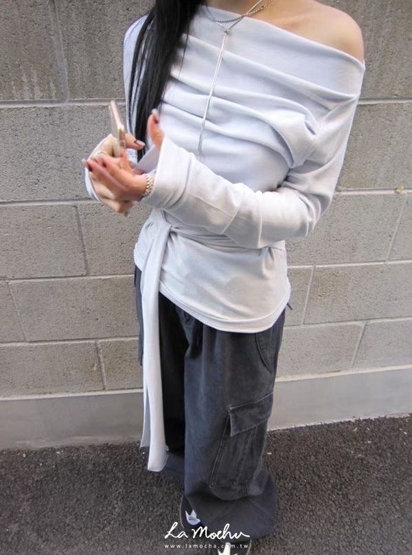 綁帶修身長袖上衣